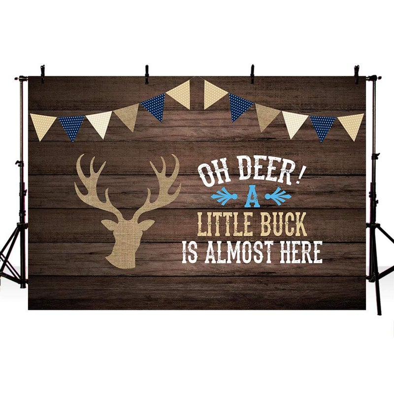 MEHOFOND 7x5ft Oh Deer Boy Baby Shower Gray Rustic Wood Backdrops Birthday Party Decoration A Little Buck is Almost Here Photography Background Deer Baby Shower Decor Cake Table Portrait Photo Props - Image 3